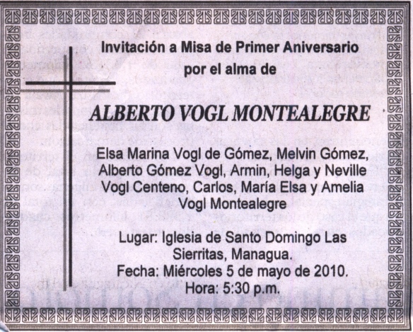 Invitacion A Misa De Primer Aniversario Don Alberto Vogl